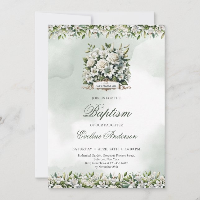 Guds dyrbara gåva grön och gul Dop Inbjudningar (Framsida)