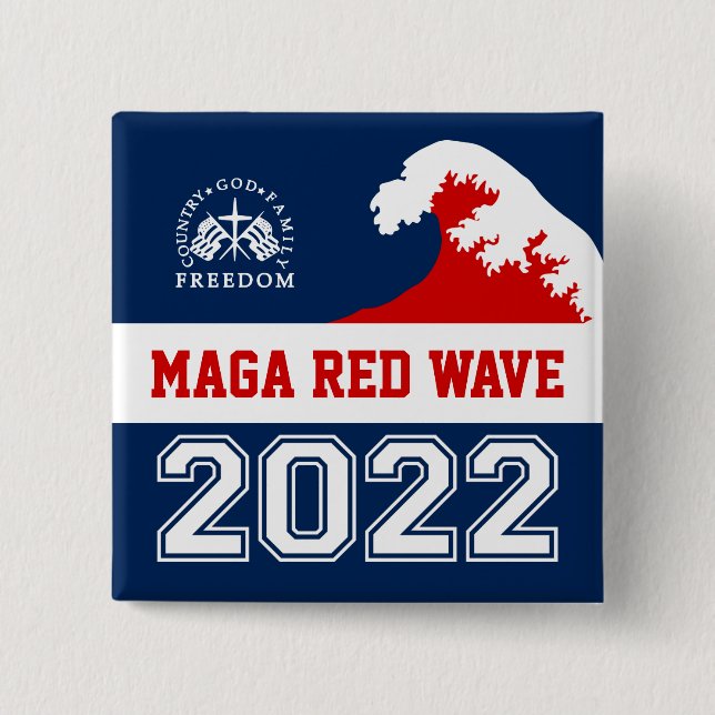 Guds familj Land Freedom 2022 MAGA Red Wave Knapp (Framsida)