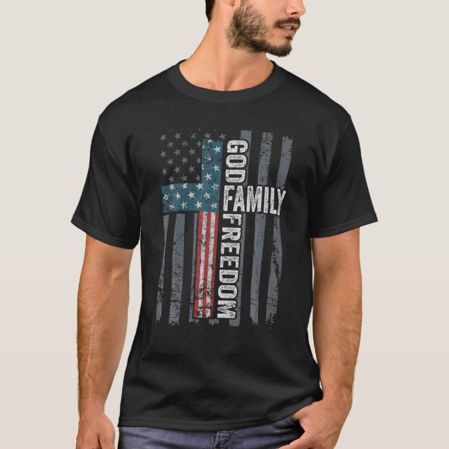 Guds familjefrihet - Christian Faith USA flagga Cr T Shirt (Framsida)