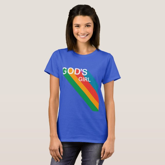 Guds flicka Retro Rainbow Script Christian T Shirt (Hel framsida)