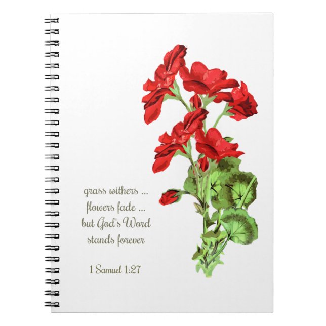 Guds Ord Scripture Geranium Flower Quote Anteckningsbok (Framsidan)