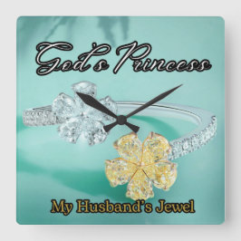 Guds prinsessan Bling Turquise Square Wall Clock Fyrkantig Klocka
