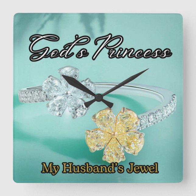 Guds prinsessan Bling Turquise Square Wall Clock Fyrkantig Klocka (Framsida)