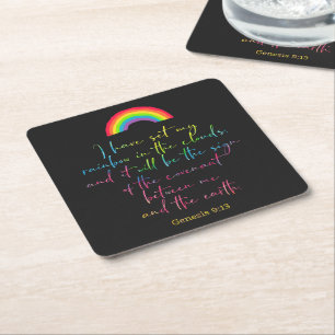Guds regnbåge Genesis 9 Christian Bible Verse Underlägg Papper Kvadrat