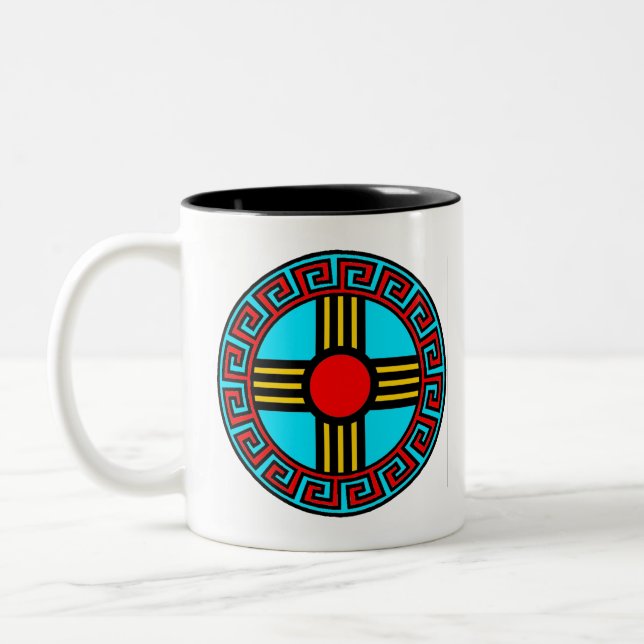 Guds symbol för new mexico och Native Zia Sol Två-Tonad Mugg (Vänster)