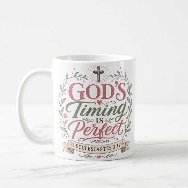 Guds Tidpunkt Är Perfekt Kristet Tro Citat Kaffemugg (Vänster)