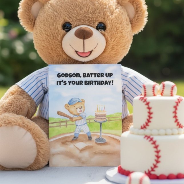 Gudson lycka till på födelsedagen Baseboll Teddybj Kort (Skapare uppladdad)