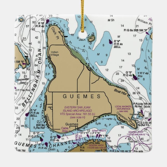 Guemes Island Chart Julgransprydnad Keramik (Baksida)