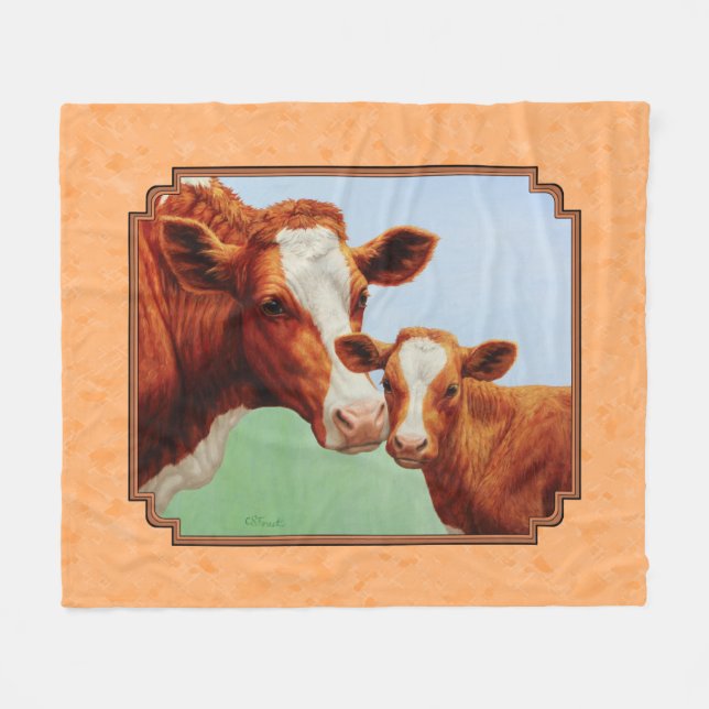 Guernsey Calf och Mor Cow Peach Fleecefilt (Framsidan (Horisontell))