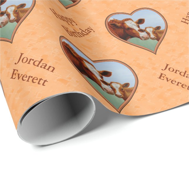 Guernsey Calf och Mor Cow Peach Presentpapper (Rullad Hörn)
