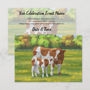 Guernsey Cow & Cute Calf på sommarbetesmark Inbjudningar