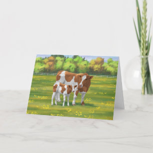 Guernsey Cow & Cute Calf på sommarbetesmark Kort
