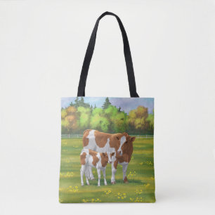 Guernsey Cow & Cute Calf på sommarbetesmark Tygkasse