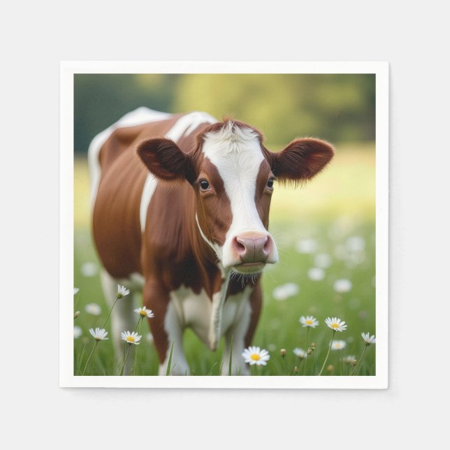 Guernsey Cow i Wildblomma Fält Pappersservett (Framsidan)