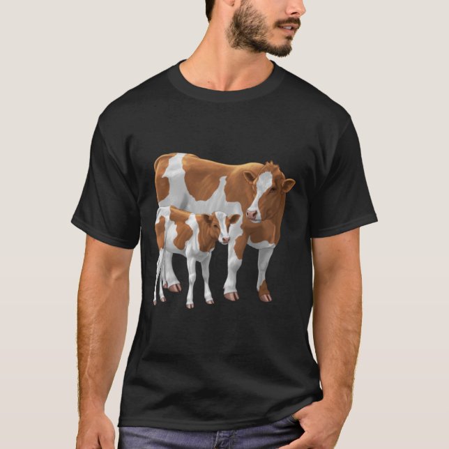 Guernsey Cow och Cute Calf T Shirt (Framsida)