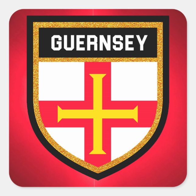 Guernsey Flagga Fyrkantigt Klistermärke (Framsida)