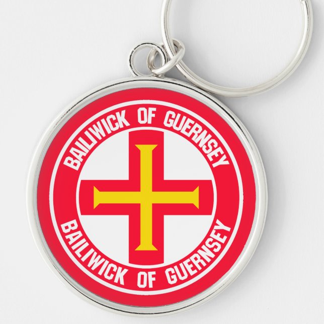 Guernsey Round Emblem Rund Silverfärgad Nyckelring (Framsidan)
