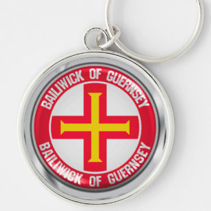 Guernsey Round Emblem Rund Silverfärgad Nyckelring