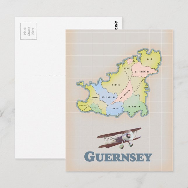 Guernsey vintage karta vykort (Fram/baksida)