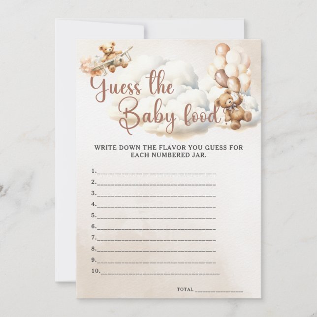 GUESS BABY FOOD Baby Shower Game Cute Bear Inbjudningar (Framsida)