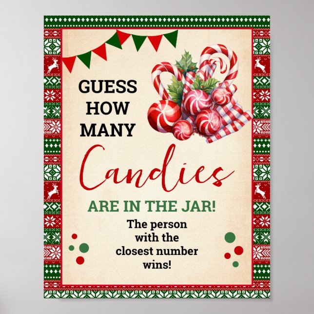 Guess How Many Candies Game Ugly Sweater Sign Poster (Framsidan)