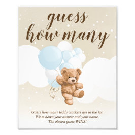 Guess How Many Dusty Blue Teddy Bear Shower Sign Fototryck