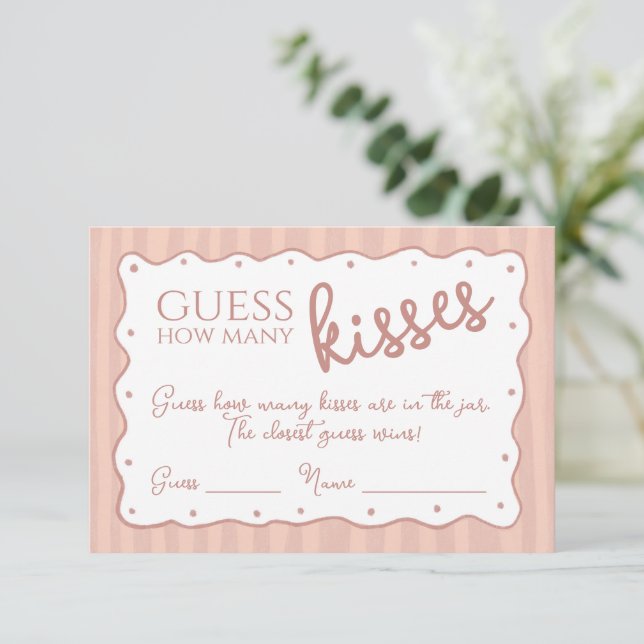 Guess How Many Kisses Game Blush Pink Striped Card Tack Kort (Stående Fram)