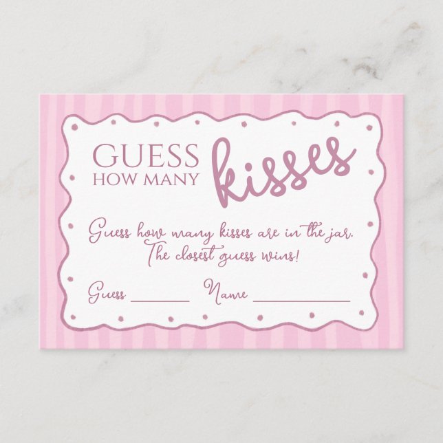 Guess How Many Kisses Game Pink Striped Card Tack Kort (Framsida)
