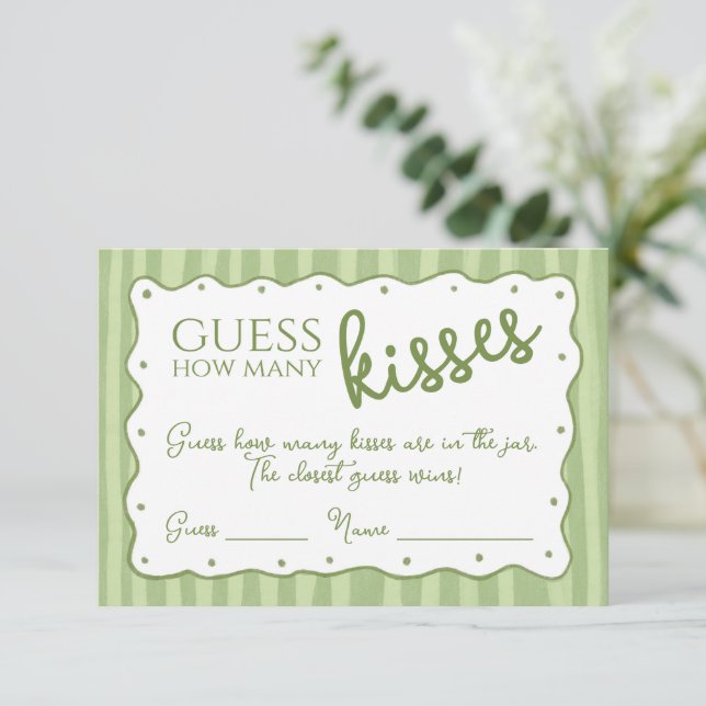 Guess How Many Kisses Game Soft Green Striped Card Tack Kort (Stående Fram)