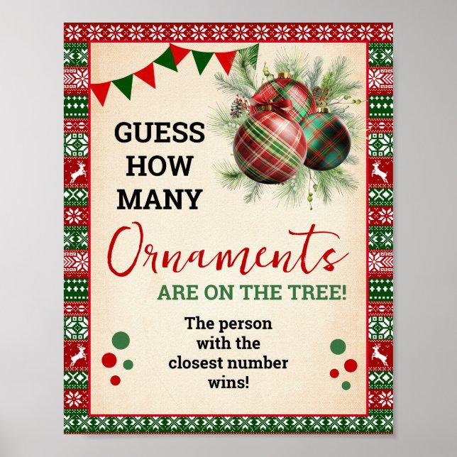Guess How Many Ornaments Game Ugly Sweater Sign Poster (Framsidan)
