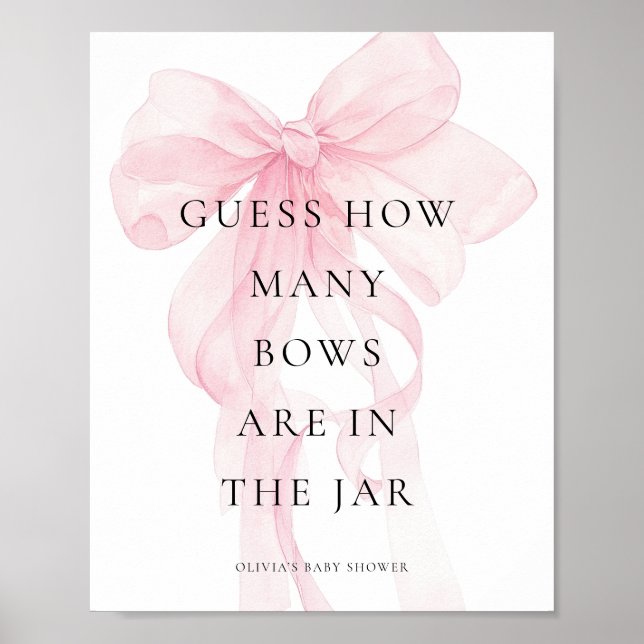 Guess How Many Pink Bow Baby Shower Game Poster (Framsidan)