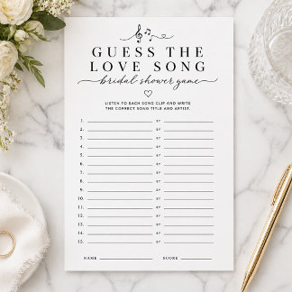 Guess the Love Song Bridal Shower Game Card Flygblad