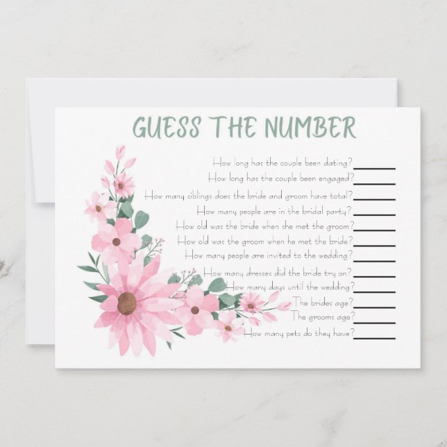 Guess The Number Bridal Shower Game Pink Flowers Anteckningskort (Framsida)