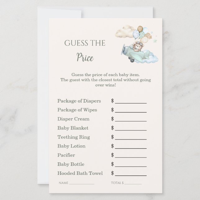 Guess the Price Baby Shower Bearly Wait Airplane (Framsida)