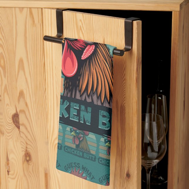 Guess What Chicken Butt Funny Retro Rooster Kökshandduk (Thirds Fold)