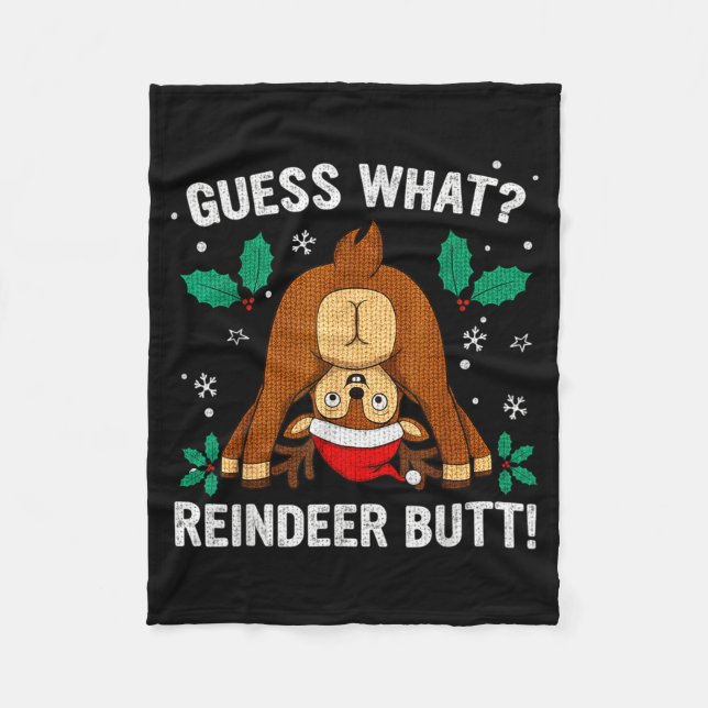 Guess What Reindeer Bu-tt Funny Christmas Family C Fleecefilt (Framsidan)
