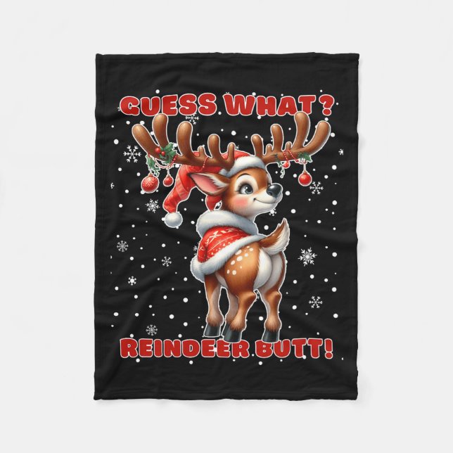 Guess What Reindeer Butt Funny Christmas Humor Red Fleecefilt (Framsidan)
