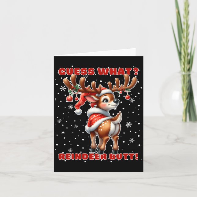 Guess What Reindeer Butt Funny Christmas Humor Red Kort (Framsida)
