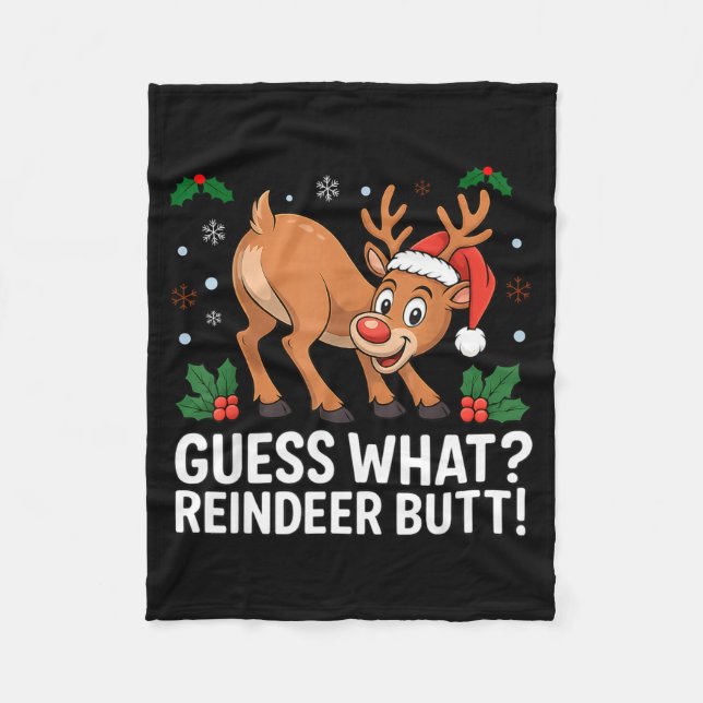 Guess What Reindeer Butt Funny Christmas Men Reind Fleecefilt (Framsidan)