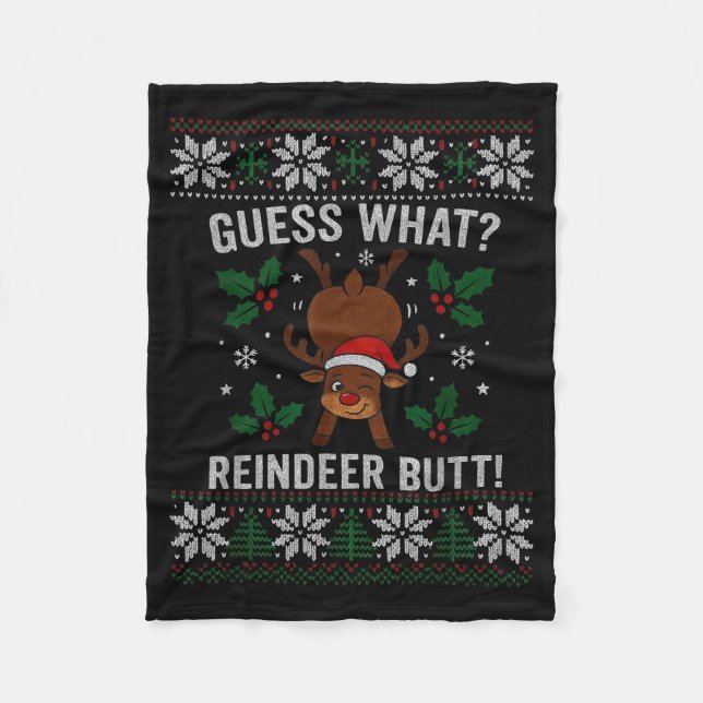Guess What Reindeer Butt Funny Christmas Reindeer  Fleecefilt (Framsidan)