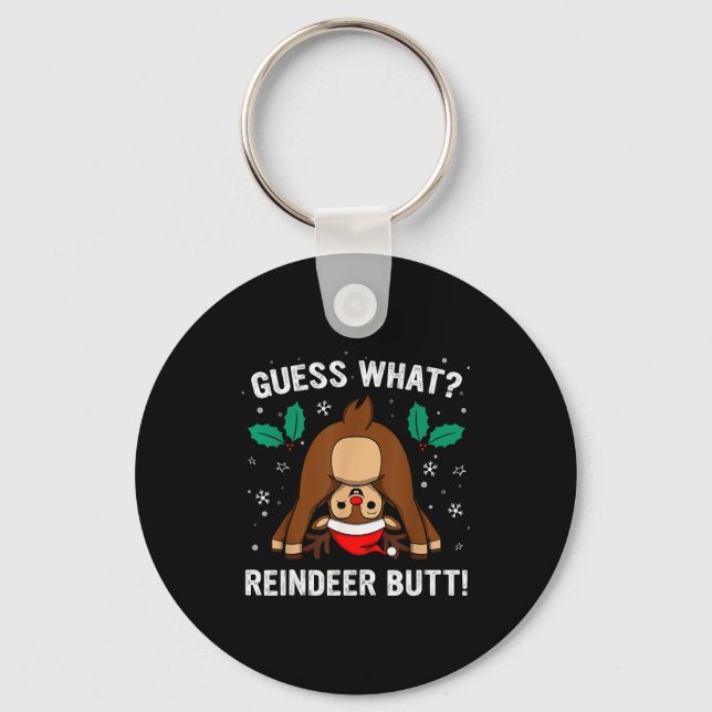 Guess What Reindeer Butt Mens &amp; Boys Funny Ugl Nyckelring (Framsida)