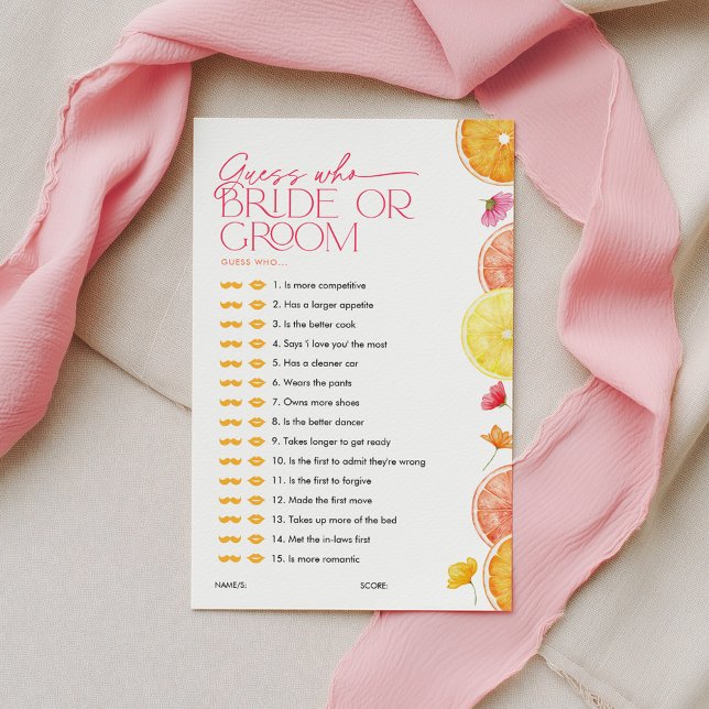 Guess who Bride or Groom Citrus Bridal Shower Game (Guess Who Bride or Groom? Main Squeeze Citrus Bridal Shower Game)