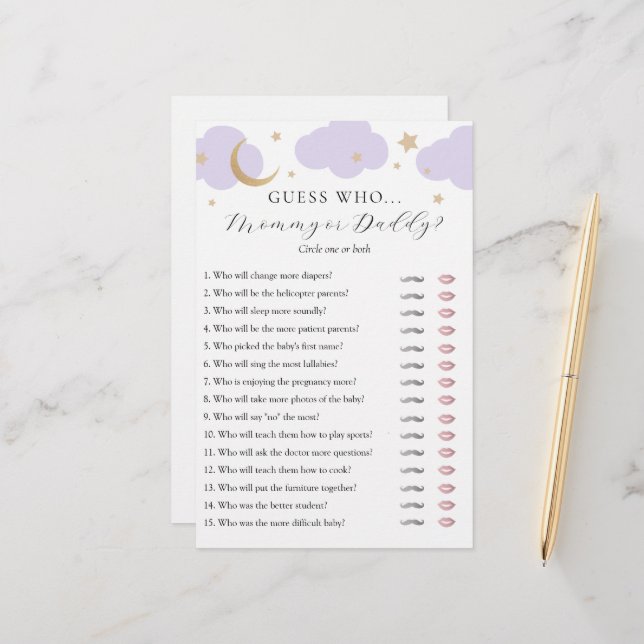 Guess Who Mommy or Daddy Baby Shower game card (Fram/Back In Situ)