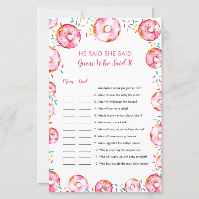 Guess who Said it Donuts Diapers Baby Shower Game (Framsida)