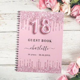 Guest bok 18-årsdag rosa glitter drops namn anteckningsbok