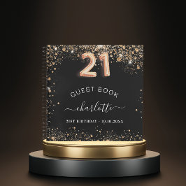 Guest bok 21:a födelsedag svart guld glitter namn