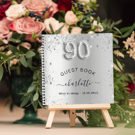 Guest bok 90:e födelsedag silver glitter namn glam