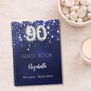 Guest bok 90:e födelsedagskalenliga blåa silver-st anteckningsbok