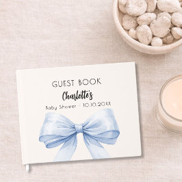 Guest bok Baby Shower Blue bow beige kräm boypojke