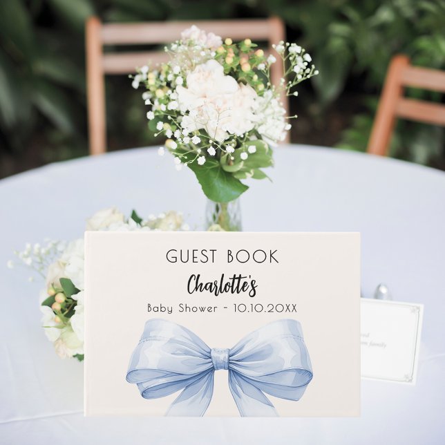 Guest bok Baby Shower Blue bow beige kräm boypojke (Skapare uppladdad)